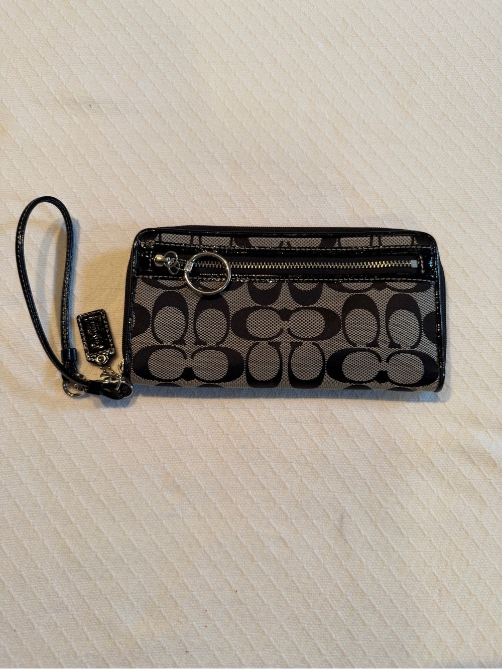 Coach Signature Canvas Black and Gray Wristlet Wallet with Detachable Strap